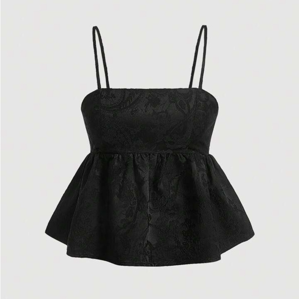 SHEIN MOD Jacquard Peplum Cami Black Short Tube Top Doll Top